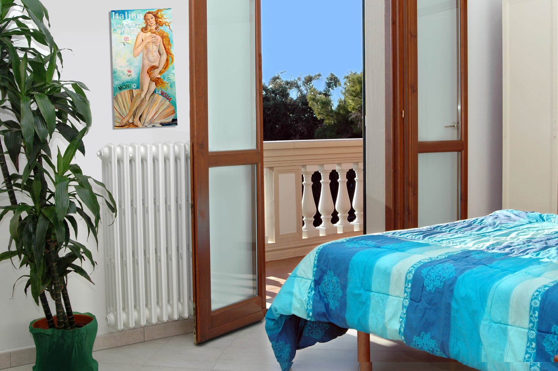 Bedroom with balcony door